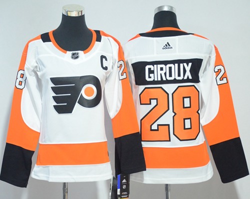 Adidas Philadelphia Flyers 28 Claude Giroux White Road Authentic Women Stitched NHL Jersey